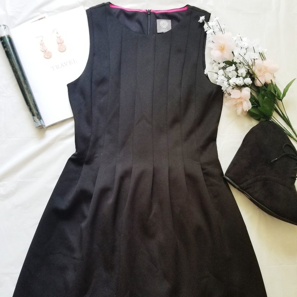 Vince Camuto| Chic Pleated Little Black Dress
